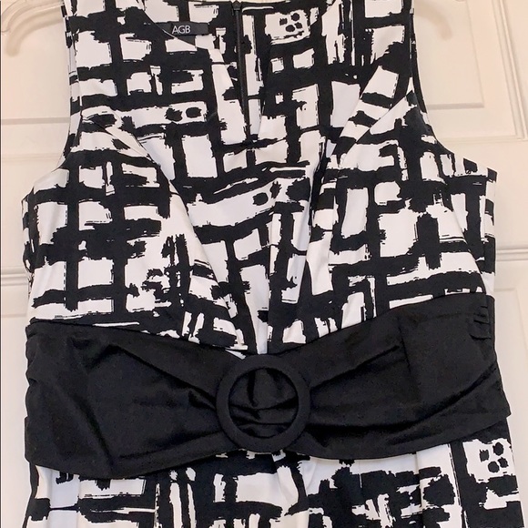 AGB Black/White Dress with Belt - Picture 3 of 4